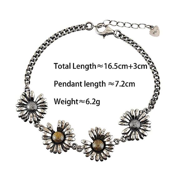 Sterling Silver Sunflower Chain Link Minimalist Bracelet - Picture 4 of 5